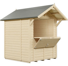 Holzverkaufsstand mit geöffneter Theke