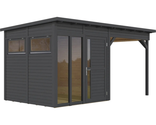 Gartenhaus aus Holz mit Fenster, Tür und Anbau