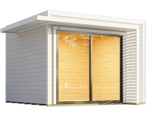 Gartenhaus mit Schiebetür und horizontaler Holzfassade
