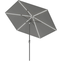 Grauer Gartenschirm mit Beleuchtung