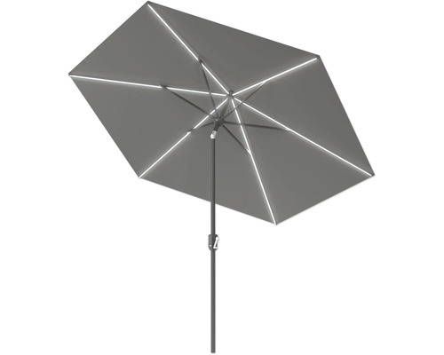 Grauer Gartenschirm mit Beleuchtung