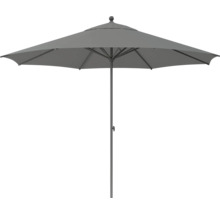 Grauer Sonnenschirm mit Ständer für den Garten