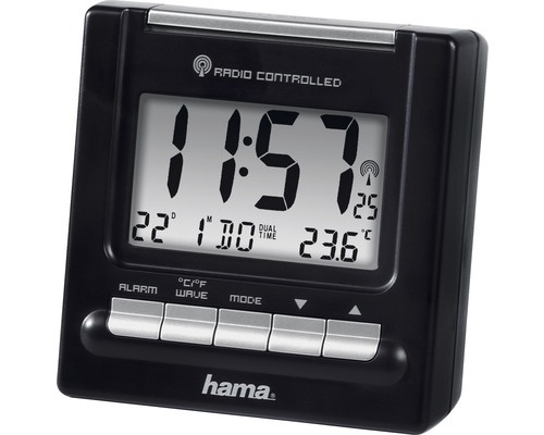 Funkwecker Digital RC 200 mit Thermometer und Datum schwarz 8x7,7 cm