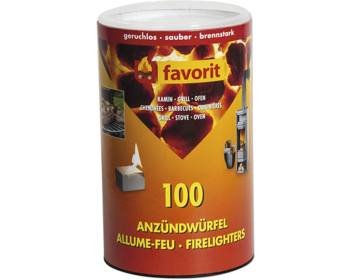 Anzündhilfe favorit Anzündwürfel 6 x 100 Stk Favorit Anzündwürfel Dose mit 100 Stück für Kamin, Grill und Ofen