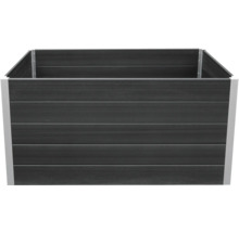 Hochbeet aus Holz mit silberfarbenen Elementen