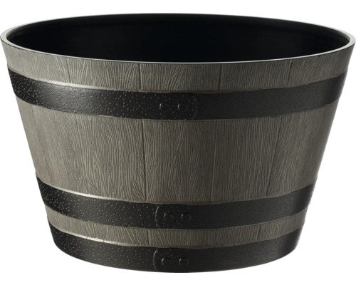 Blumentopf FloraSelf Jasmin Fass Kunststoff Ø 52 cm H 31 cm hellgrau Pflanzgefäß in Holzoptik mit dekorativen Zierbändern