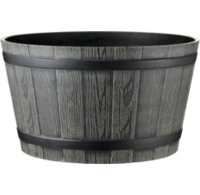 Pflanzkübel in Holzoptik mit dekorativen Zierbändern