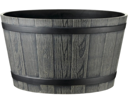 Pflanzkübel in Holzoptik mit dekorativen Zierbändern
