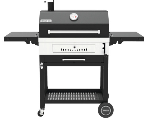 Holzkohlegrill mit Thermometer und Seitenablagen