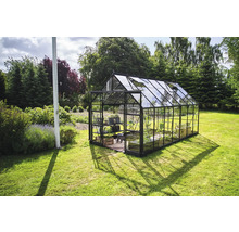 Gewächshaus aus Glas und Metall im Garten