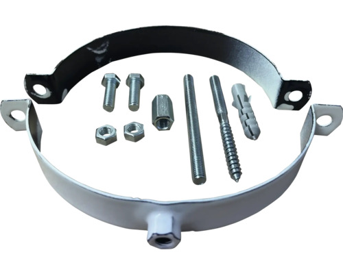 Rohrhalter Ø150 mm weiß Rohrschelle mit Schrauben, Muttern, Gewindestange und Dübel