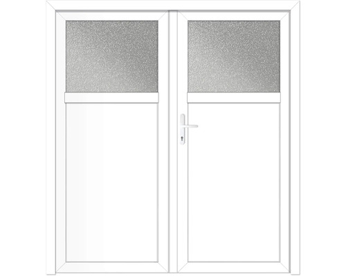 Doppelflügeltür mit Ornamentglas oben und Griff