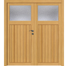 Doppelflügeltür aus Holz mit Glaseinsätzen