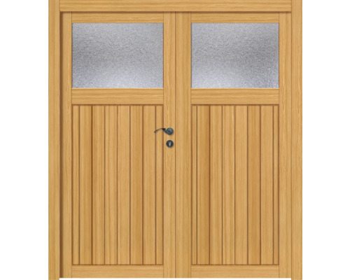 Holztür mit Glaseinsatz und Beschlägen