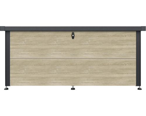 Gartentruhe mit Holzstruktur und schwarzem Rahmen