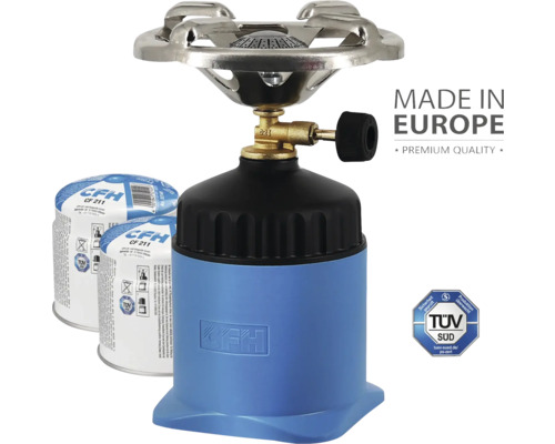 CFH Gasbrenner mit Gaskartuschen und TÜV Süd Siegel