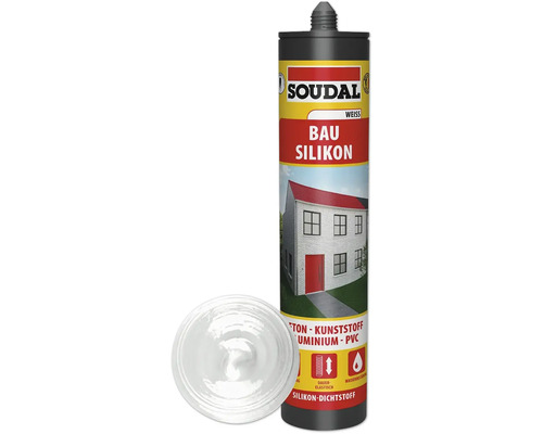 Soudal Bausilikon Kartusche, geeignet für Mauerwerk, Kunststoff, Aluminium und PVC