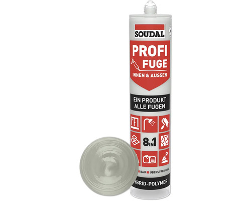 Soudal Profi Fuge 8in1 Fugen- und Dichtstoff hellgrau 280 ml Soudal Profi Fuge Hybrid-Polymer Dichtstoffkartusche mit Fugenabdichtungsbeispiel