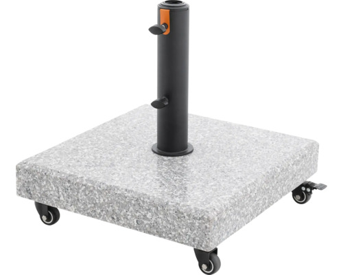 Quadratischer Sonnenschirmständer aus Granit mit Rollen und Rohr