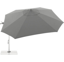 Grauer rechteckiger Sonnenschirm mit Ständer für den Außenbereich