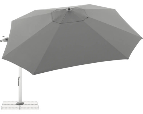 Grauer rechteckiger Sonnenschirm mit Ständer für den Außenbereich