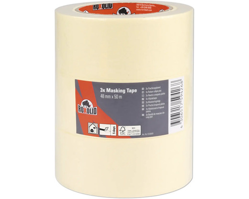 ROXOLID Masking Tape Flachkreppbandset beige 3 x 48 mm x 50 m Roxolid Malerkreppband, 48 Millimeter mal 50 Meter