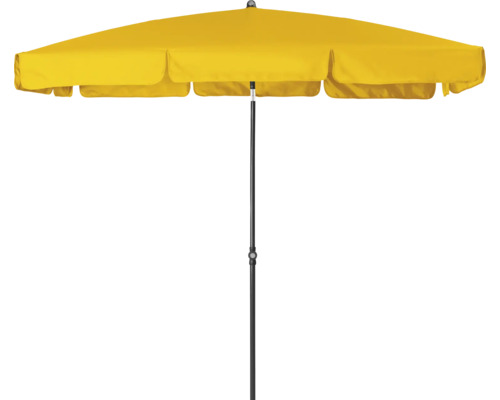 Gelber Sonnenschirm mit schwarzem Ständer