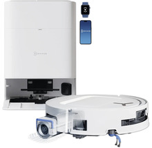 Saugroboter mit Absaugstation, Smartphone und Smartwatch
