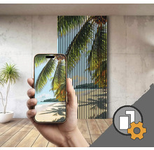 Handy mit Foto von Strand vor Lamellenbild