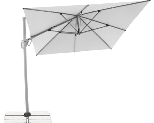 Freiarmschirm mit rechteckigem Schirmdach und stabilem Standfuß