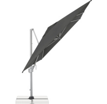 Freiarm-Sonnenschirm mit hellem Gestell und dunklem Schirmtuch