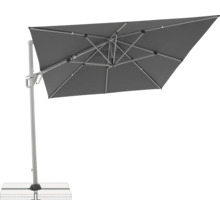 Freiarm-Sonnenschirm mit quadratischem Schirmdach und stabilem Standfuß für den Außenbereich