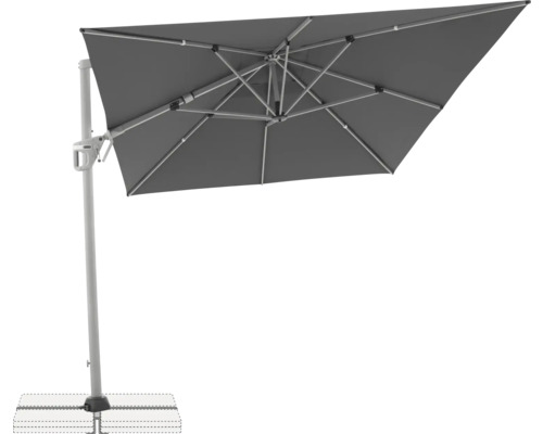 Freiarm-Sonnenschirm mit quadratischem Schirmdach und stabilem Standfuß für den Außenbereich