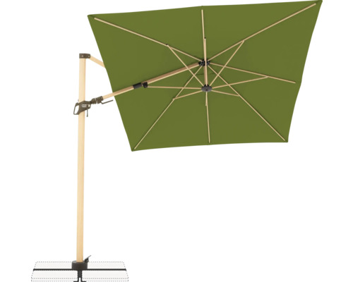 Quadratischer Ampelschirm mit Holzgestell und Kurbelmechanismus