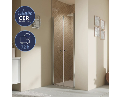 Badezimmer mit Duschkabine mit Falttüren und CER Plus Beschichtung