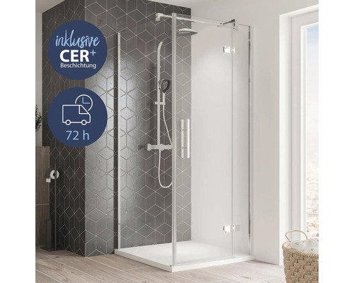 Drehtür für Seitenwand BREUER Ananta Express Q72 90 cm Anschlag rechts Klarglas Profilfarbe chrom Duschkabine mit CER Plus Beschichtung und Lieferzeitangabe 72 Stunden