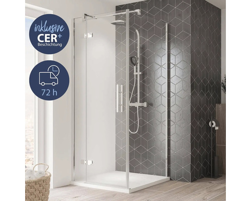 Seitenwand für Drehtür BREUER Ananta Express Q72 90 cm Klarglas Profilfarbe chrom Duschkabine mit Glastür, Duscharmatur und CER+ Beschichtung