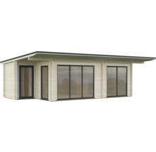 Modernes Gartenhaus mit Flachdach, Fenstern und Tür