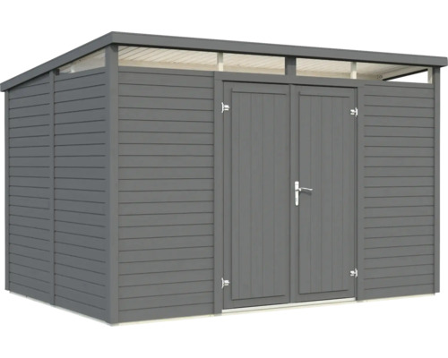 Geräteschuppen mit Doppeltür und horizontaler Holzverkleidung