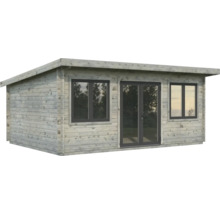 Gartenhaus aus Holz mit Fenstern und Doppeltür