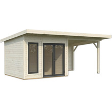 Holzgartenhaus mit Vordach, Fenstern und Doppeltür