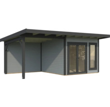 Holzgartenhaus mit überdachtem Bereich und Doppeltür