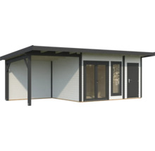 Holzgartenhaus mit überdachter Veranda, Doppeltür und Einzeltür