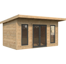 Gartenhaus aus Holz mit Fenstern und Doppeltür