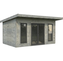 Gartenhaus aus Holz mit Fenstern und Doppeltür