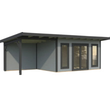 Modernes Gartenhaus mit überdachter Veranda und Fenstern