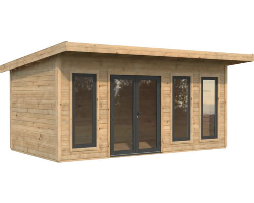 Holzgartenhaus mit Fenstern und Doppeltür