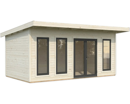 Holzgartenhaus mit Fenstern und Doppeltür