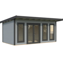 Gartenhaus aus Holz mit Fenstern und Doppeltür