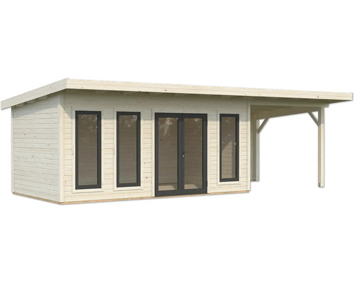 Holzgartenhaus mit Fenstern und Doppeltür